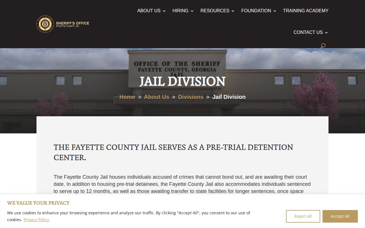 Fayette County Sheriff's Jail Division facility information