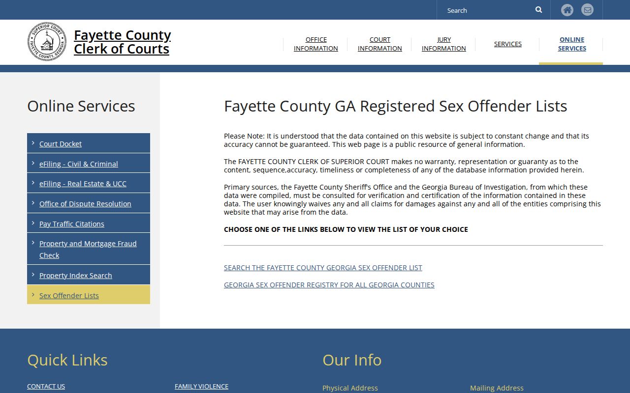 Fayette County local and Georgia registry search links