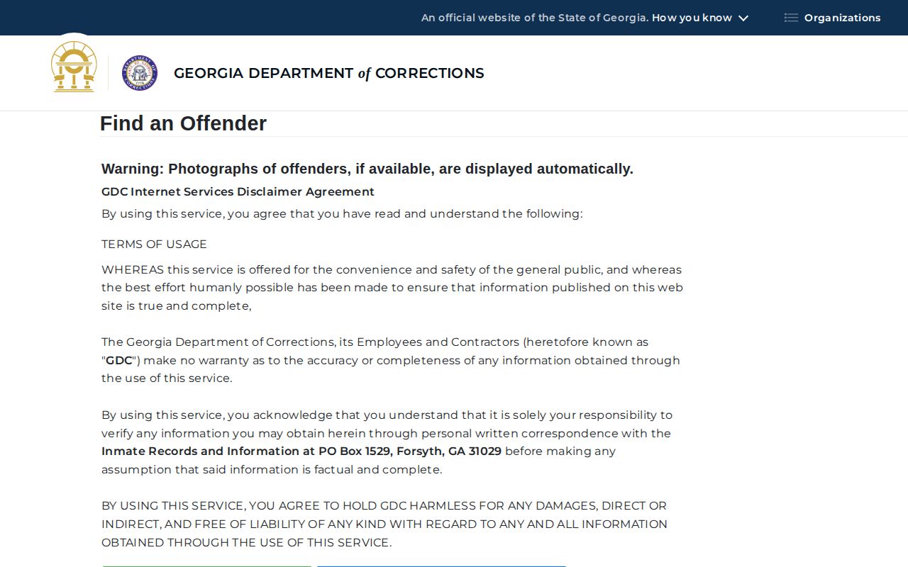 Georgia Department of Corrections offender query release filters